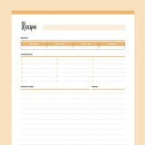 Printable Blank Recipe Template - Orange