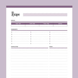 Printable Blank Recipe Template - Purple