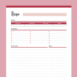 Printable Blank Recipe Template - Red