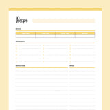Printable Blank Recipe Template - Yellow