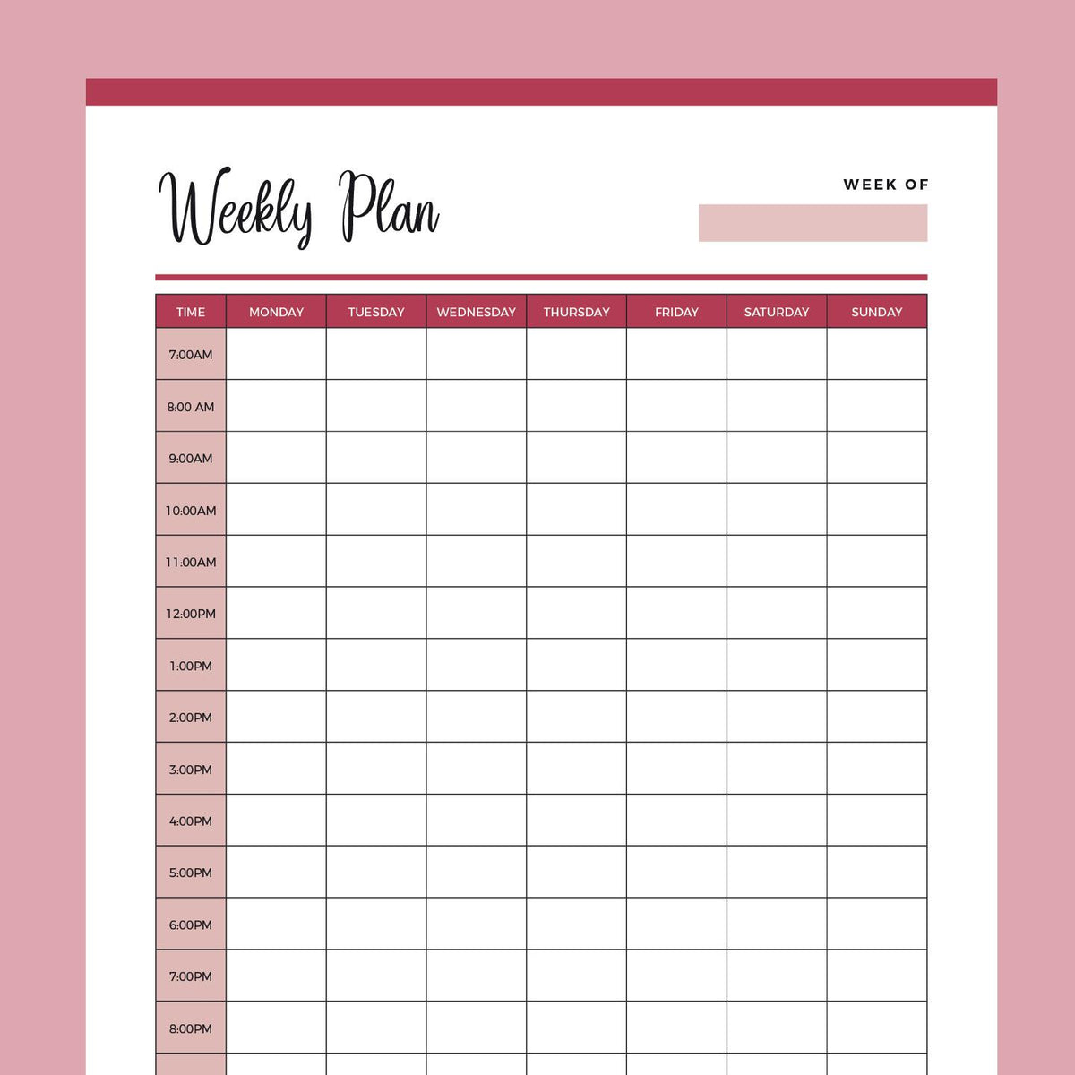 Printable Blank Weekly Plan | Instant Download PDF – Plan Print Land