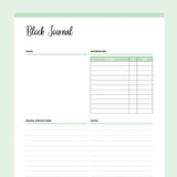 Printable Block Journal For Quilting - Green