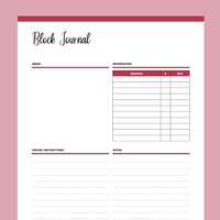 Printable Block Journal For Quilting - Red
