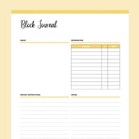 Printable Block Journal For Quilting - Yellow