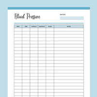 Printable Blood Pressure Chart - Blue