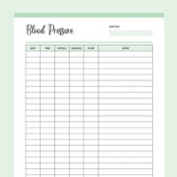 Printable Blood Pressure Chart - Green