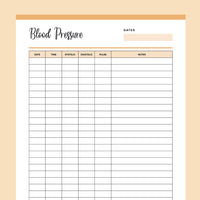 Printable Blood Pressure Chart - Orange