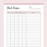 Printable Blood Pressure Chart - Pink