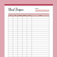 Printable Blood Pressure Chart - Red