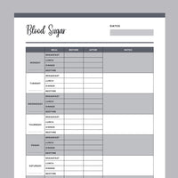 Printable Blood Sugar Chart - Grey