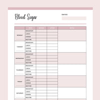 Printable Blood Sugar Chart - Pink