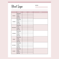 Printable Blood Sugar Chart - Pink