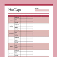 Printable Blood Sugar Chart - Red