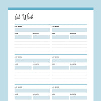 Printable Blood Work Records Template - Blue