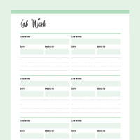 Printable Blood Work Records Template - Green