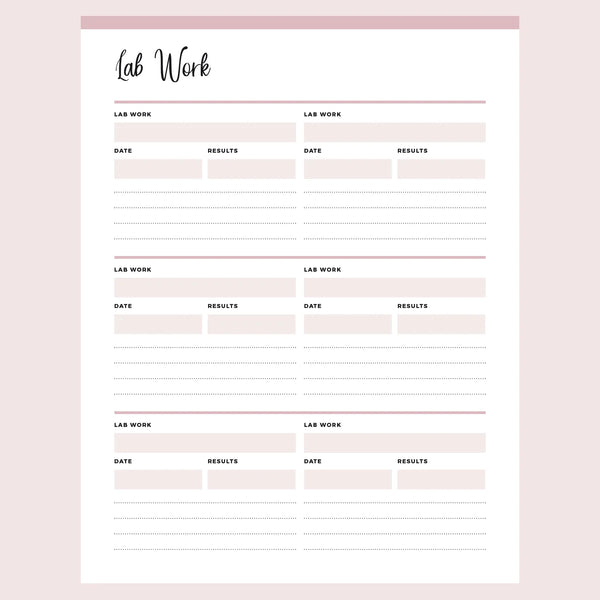 Printable Blood Work Records Template