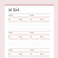 Printable Blood Work Records Template - Pink