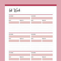 Printable Blood Work Records Template - Red