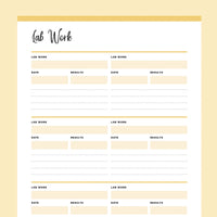 Printable Blood Work Records Template - Yellow