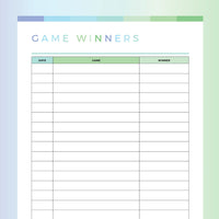 Printable Board Game Wins Tracker - Green and Blue Rainbow