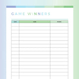 Printable Board Game Wins Tracker - Green and Blue Rainbow