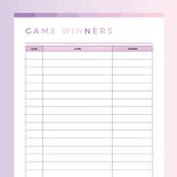 Printable Board Game Wins Tracker - Pink and Purple Rainbow