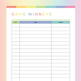 Printable Board Game Wins Tracker - Rainbow
