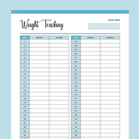 Printable Body Weight Tracking Sheet - Blue