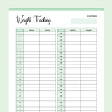 Printable Body Weight Tracking Sheet - Green