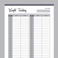 Printable Body Weight Tracking Sheet - Grey