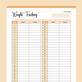 Printable Body Weight Tracking Sheet - Orange