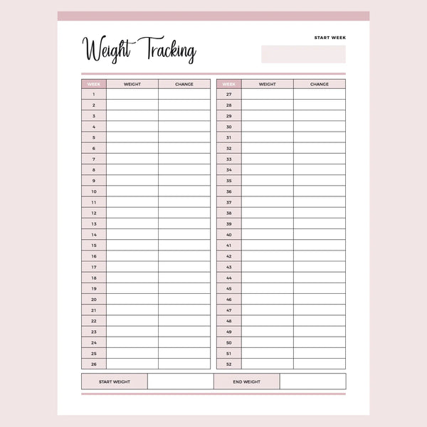 Printable Body Weight Tracking Sheet