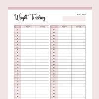 Printable Body Weight Tracking Sheet - Pink