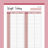 Printable Body Weight Tracking Sheet - Red