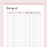 Printable Book Borrowing Sign-Out Form - Pink