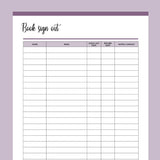 Printable Book Borrowing Sign-Out Form - Purple