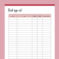 Printable Book Borrowing Sign-Out Form - Red