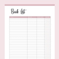 Printable Book List - Pink