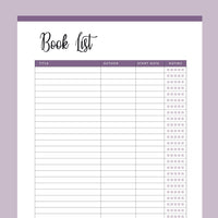 Printable Book List - Purple