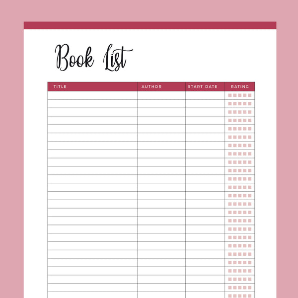Printable Book List Plan Print Land