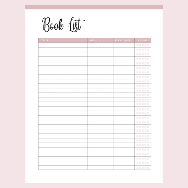 Book Reading Journal, Printable Reading Planner With Book Wishlist