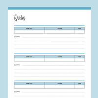 Printable Book Quotes Sheet - Blue