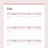Printable Book Quotes Sheet - Pink