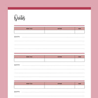 Printable Book Quotes Sheet - Red