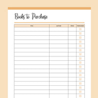 Printable Book Reader Wish List - Orange