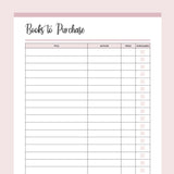 Printable Book Reader Wish List - Pink