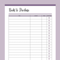 Printable Book Reader Wish List - Purple