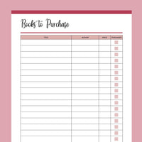 Printable Book Reader Wish List - Red