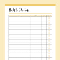 Printable Book Reader Wish List - Yellow