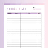Printable Book Reading Log For Kids - Pink and Purple Rainbow